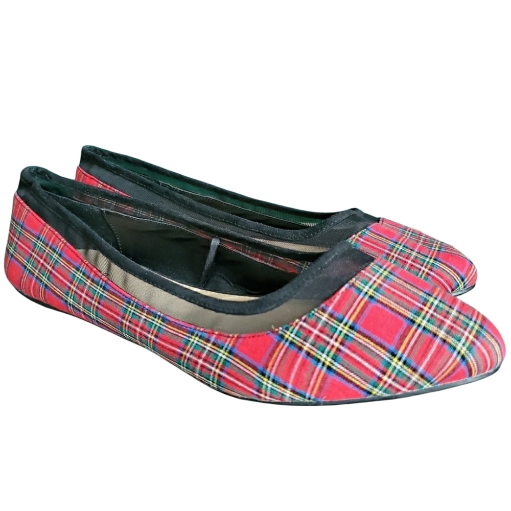 Torrid Plaid Sheer Pointed Toe Flat Sandals 12 Red